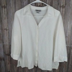Style & Co. Collection White Linen Blend 3/4 Sleeve Blouse Top Women's Size 16